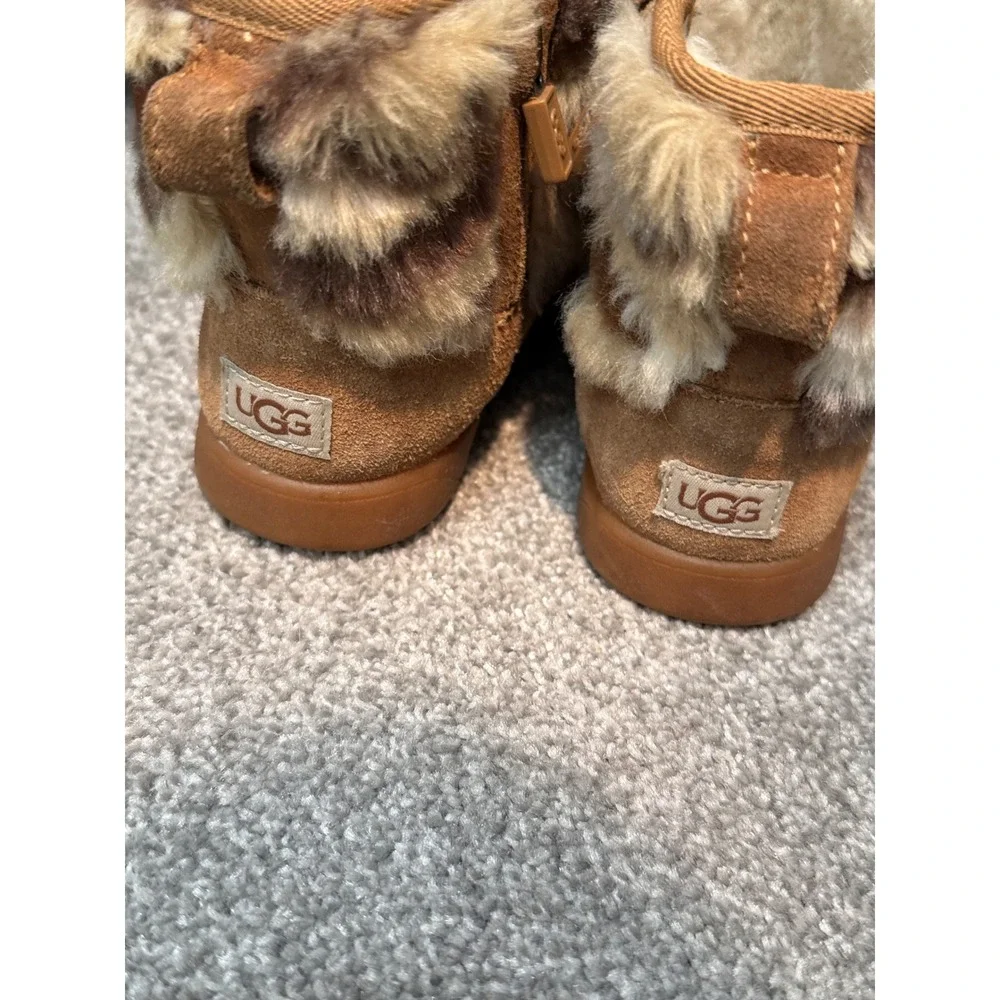 UGG Keelan Bear Chestnut Suede Faux Fur Toddler Boots Size 12